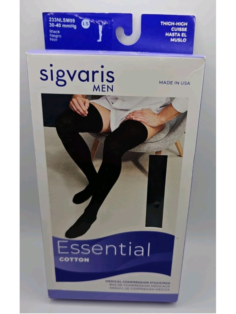 Sigvaris 233 Cotton Men's Closed Toe Thigh High 30-40mmHg Black Model: 233NLSM99